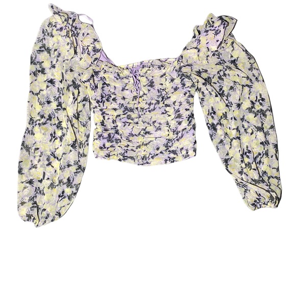 FREE PEOPLE | Mabel Structured Blouse w/ Lace-up Front   | Floral Lilac Combo |S - Picture 4 of 12